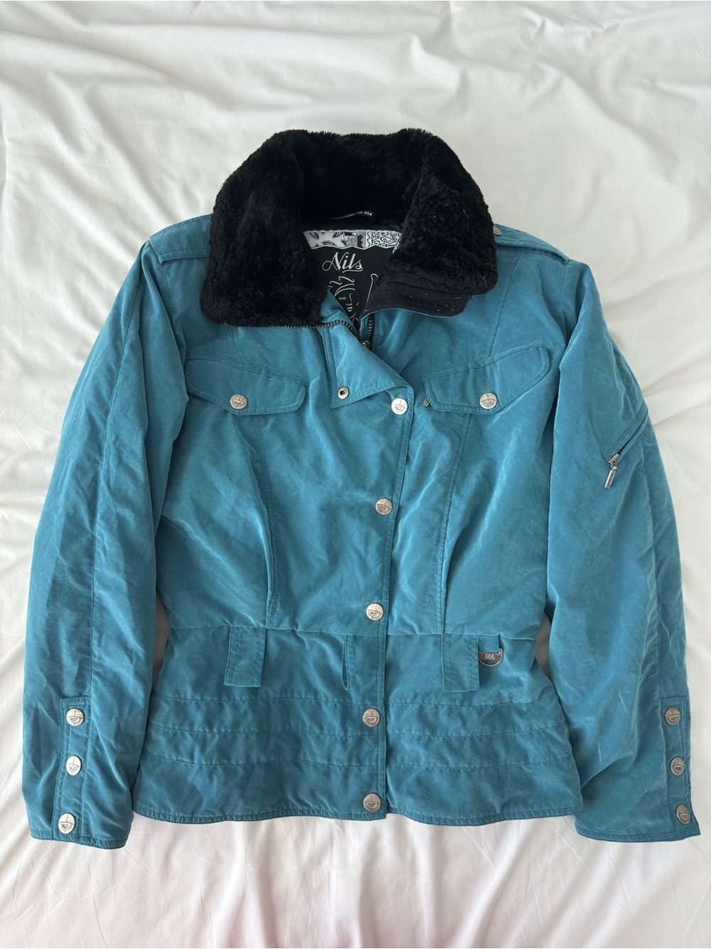 Nils Ski Jacket Vintage Teal Size 10 Faux Fur 90s Winter Snow Athletic
